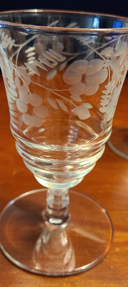 4 Vtg Floral Etched Short Stem Wine/Juice Glasses